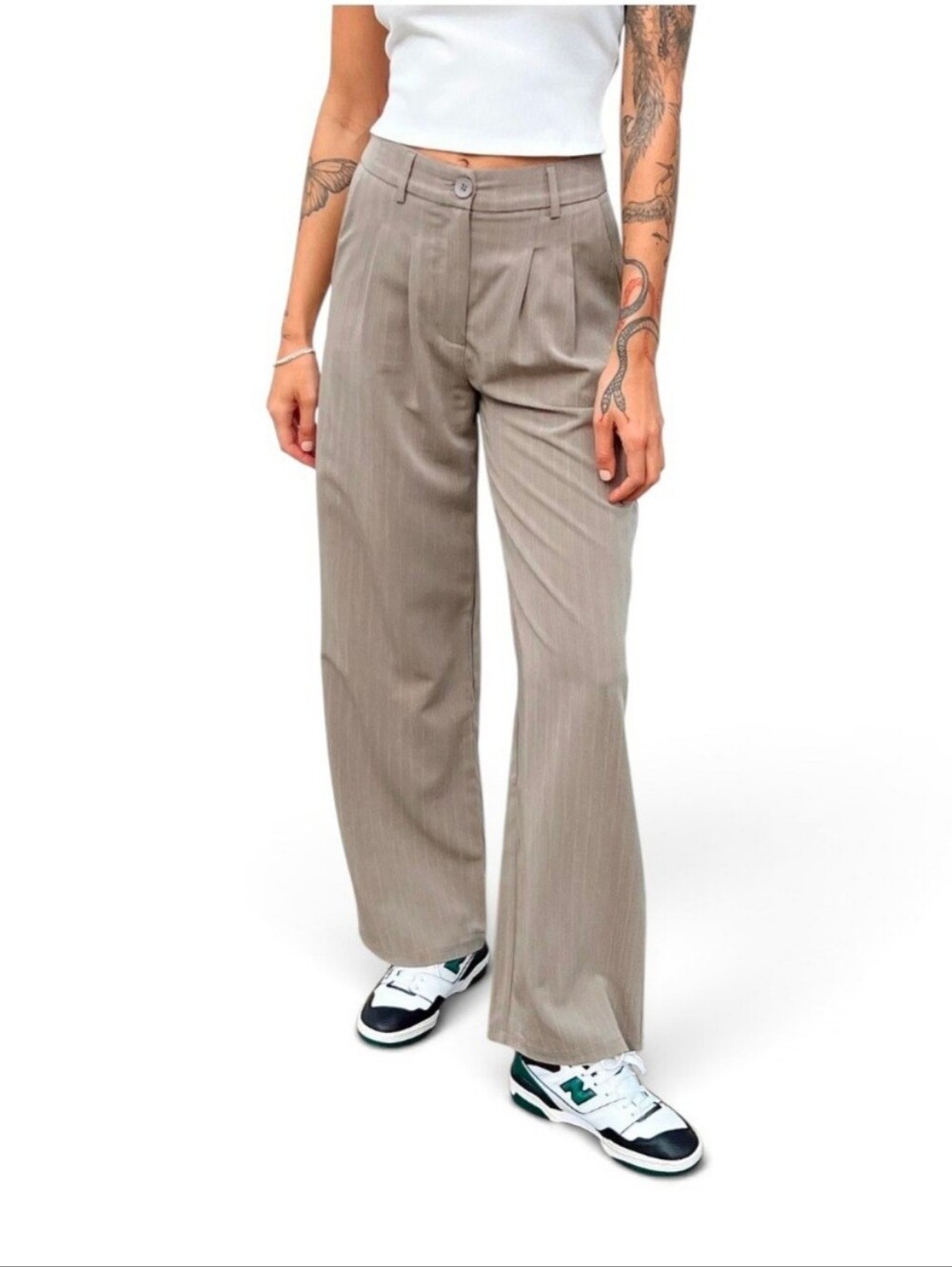 Princess Polly Tan/Beige Archer Pants Pinstripe High-rise Wide-leg size 4